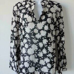 NWT TORY BURCH Black Orchard White Cotton Silk Stephanie Tunic Blouse Top XS